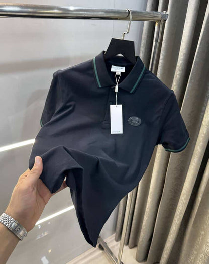 Lacost e Navy Blue Metal Logo Premium Polo T-Shirt