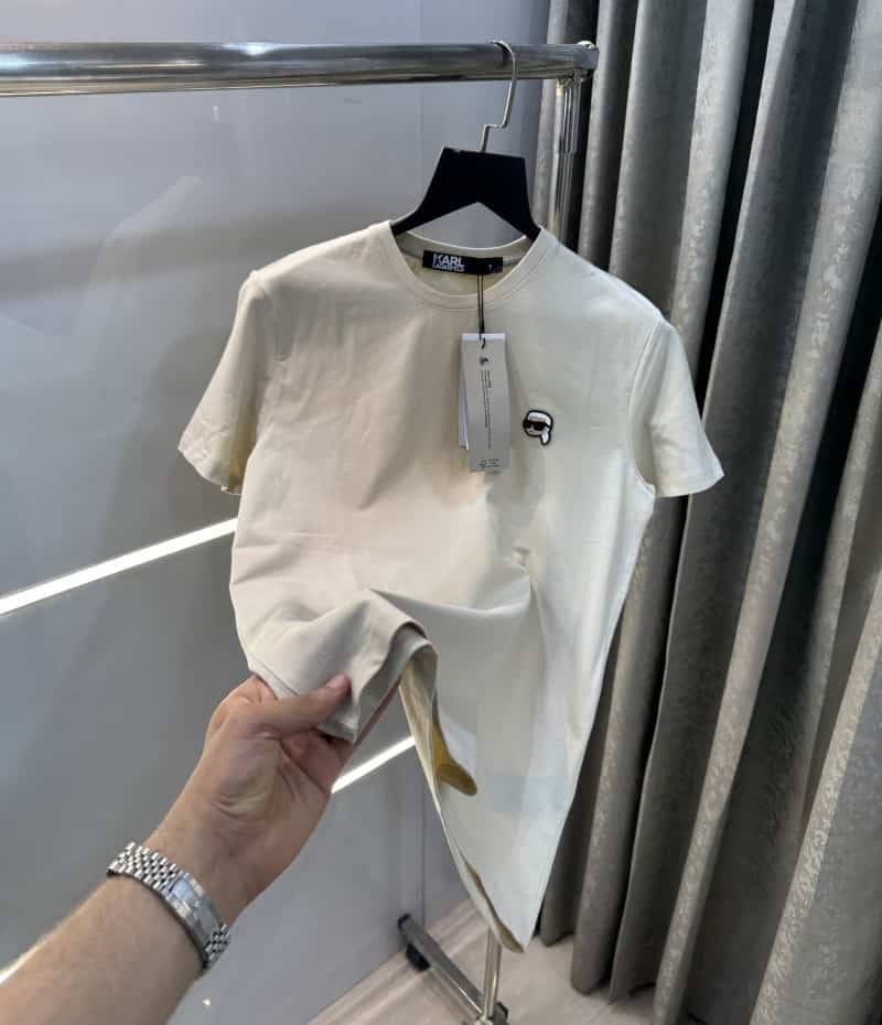 Karl Lagerfeld Beige Logo Patch Imported T-Shirt