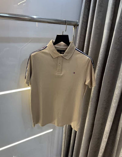 Tomm y Hilfiger Beige Embroidery Work Premium Polo T-Shirt