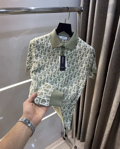 Christian Dio r Green Knitted Imported Polo T-Shirt
