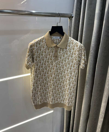 Christian Dio r Beige Knitted Imported Polo T-Shirt