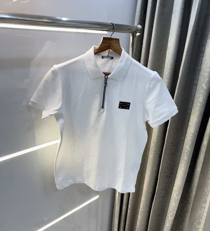 Balmai n Paris White Zip Imported Polo T-Shirt