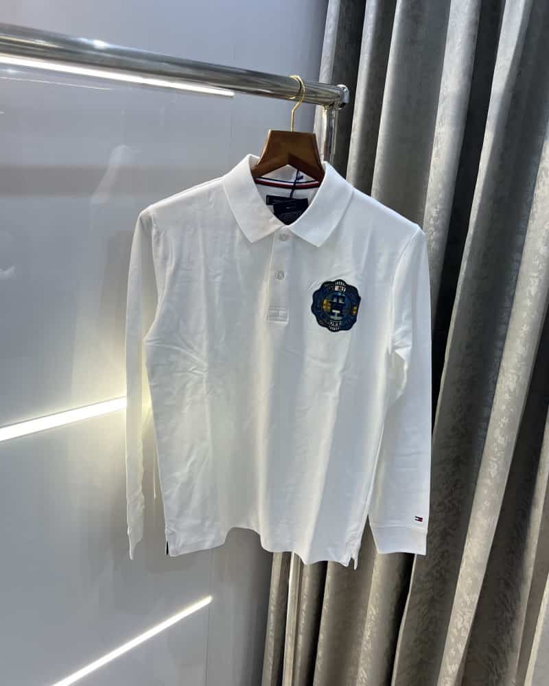 Tomm y hilfigre  White Embroidery Logo Premium Full Sleeve Polo T-Shirt