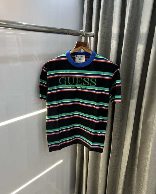 GueSs  Black Embroidery Print Imported Oversized T-Shirt