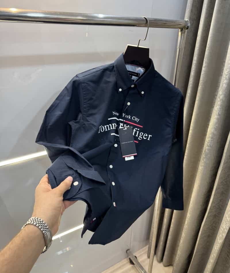 Tomm y Hilfiger Navy Blue Logo Print Premium Shirt