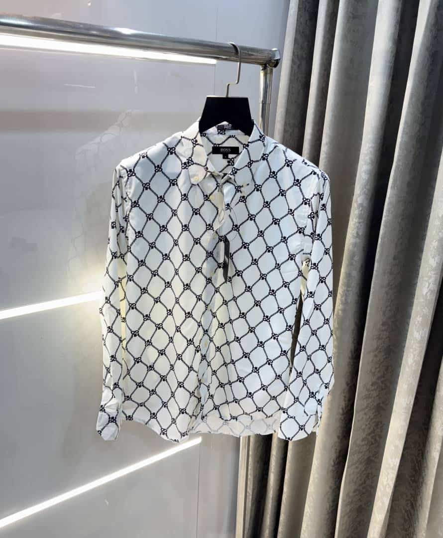 Hugo  Boss White Monogr...4M Logo Premium Shirt