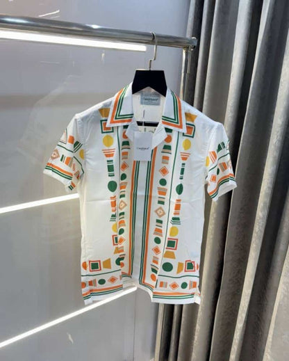 Casablanca White Printed Imported Half Shirt