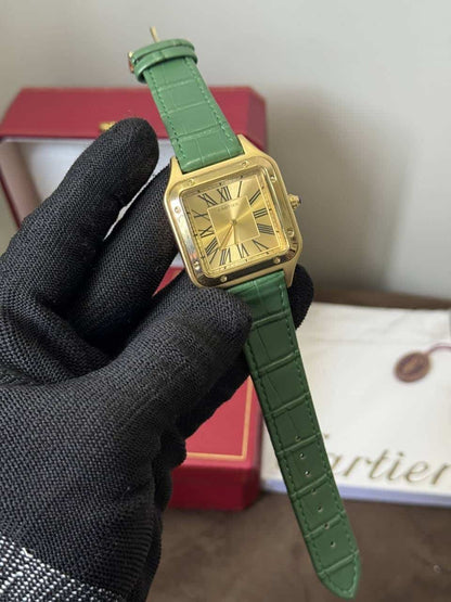 Cartie r Santos Dumont Green Leather Strap Quartz Watch