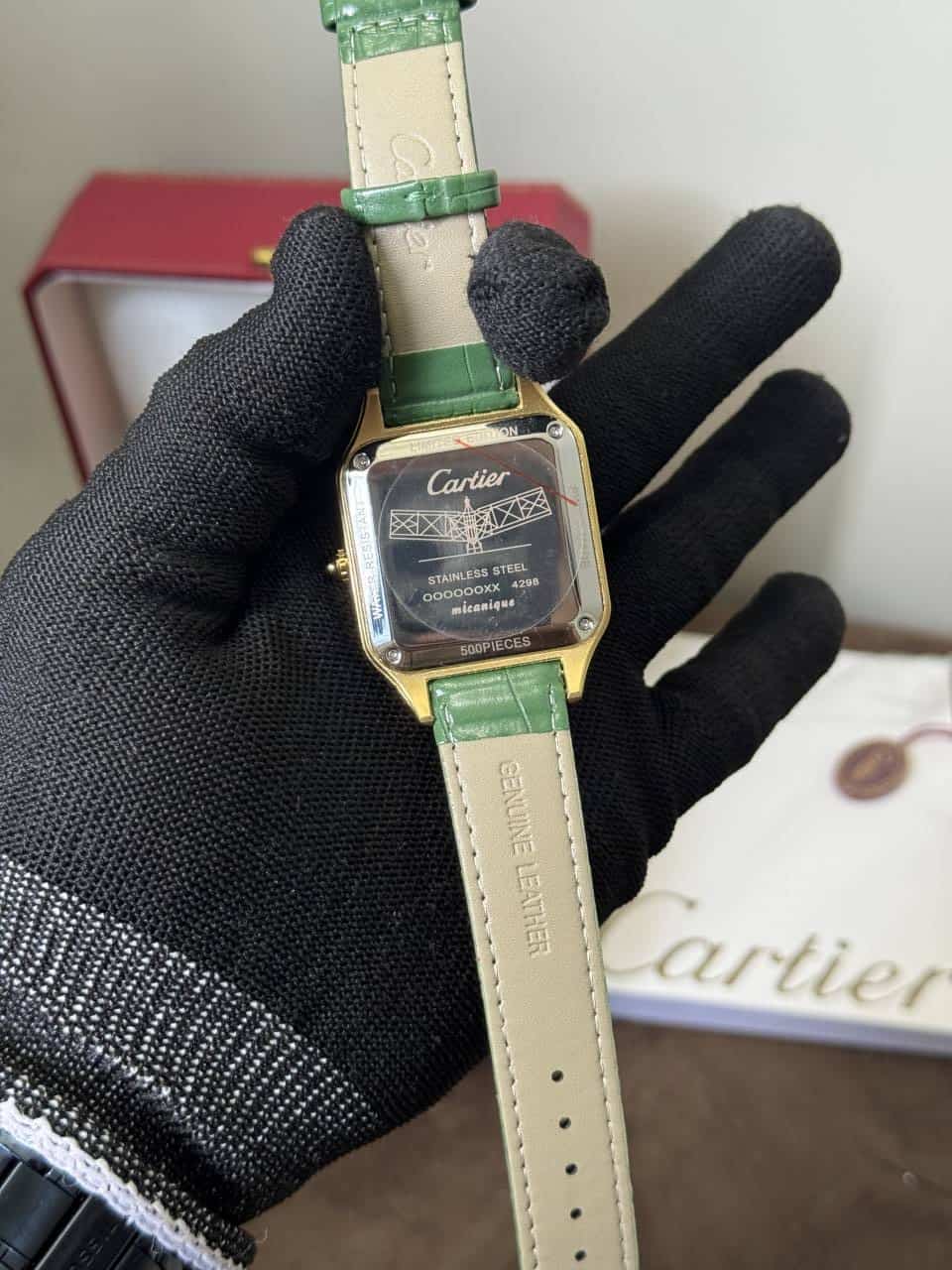 Cartie r Santos Dumont Green Leather Strap Quartz Watch