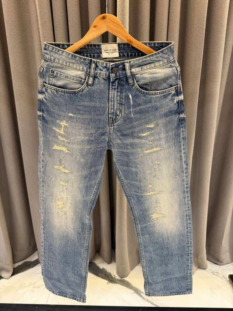 Essential Fear Of God Ripped Denim Blue