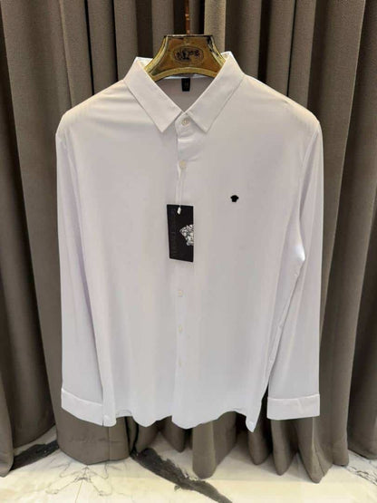 Versace Chest Metal Logo Japanese Lycra Full Sleeves Shirt White