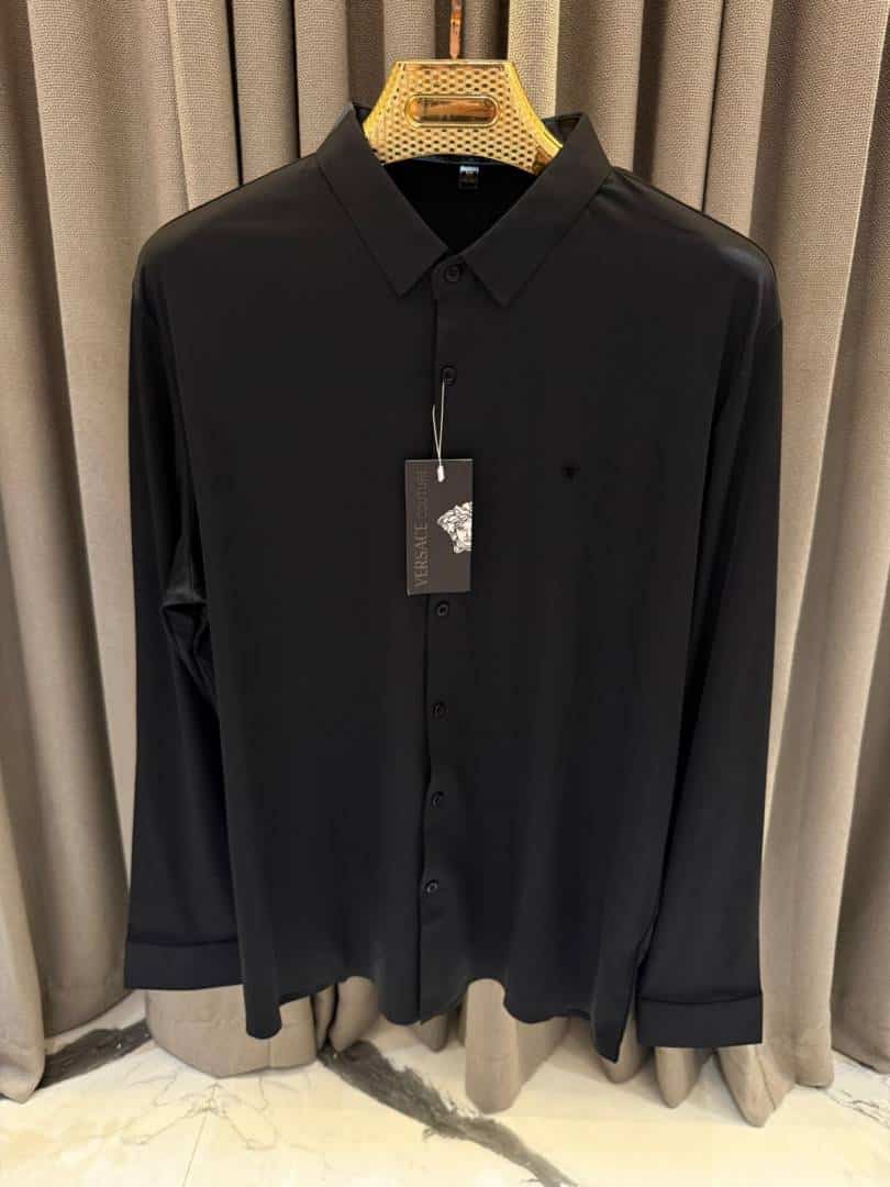 Versace Chest Metal Logo Japanese Lycra Full Sleeves Shirt Black