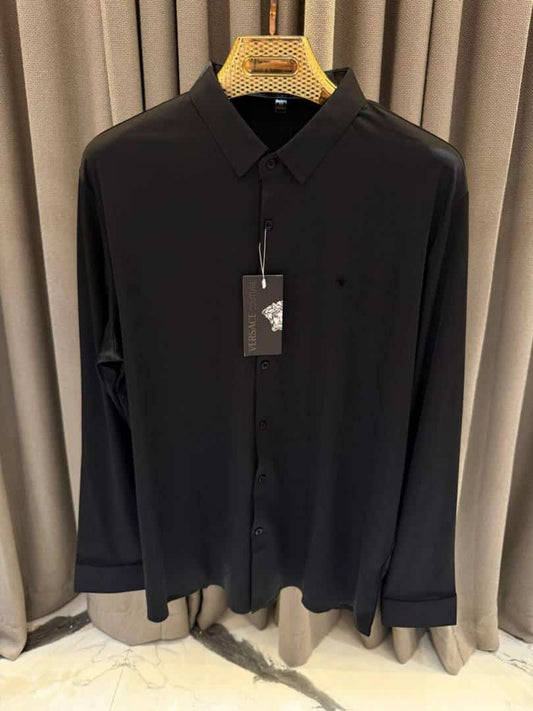 Versace Chest Metal Logo Japanese Lycra Full Sleeves Shirt Black