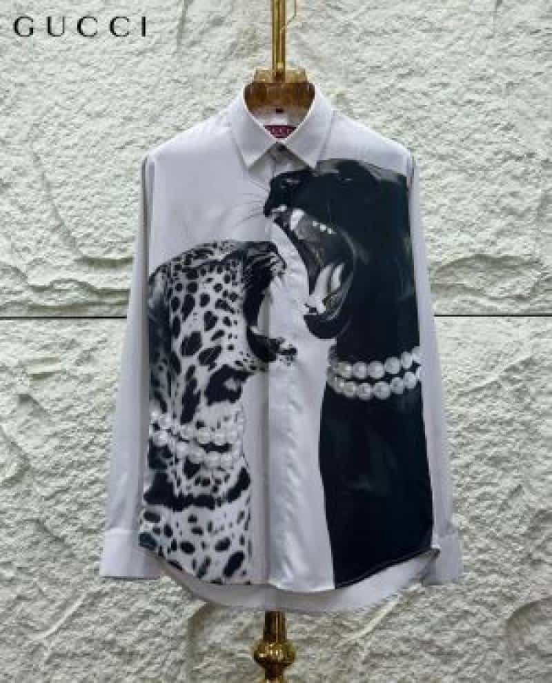 Gucc_i Leopard Print Box Pack Full Sleeves Shirt White