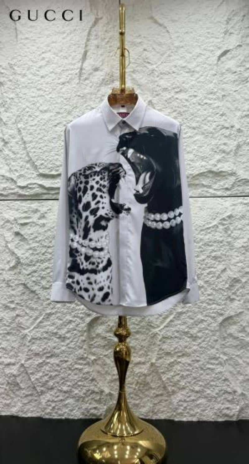 Gucc_i Leopard Print Box Pack Full Sleeves Shirt White
