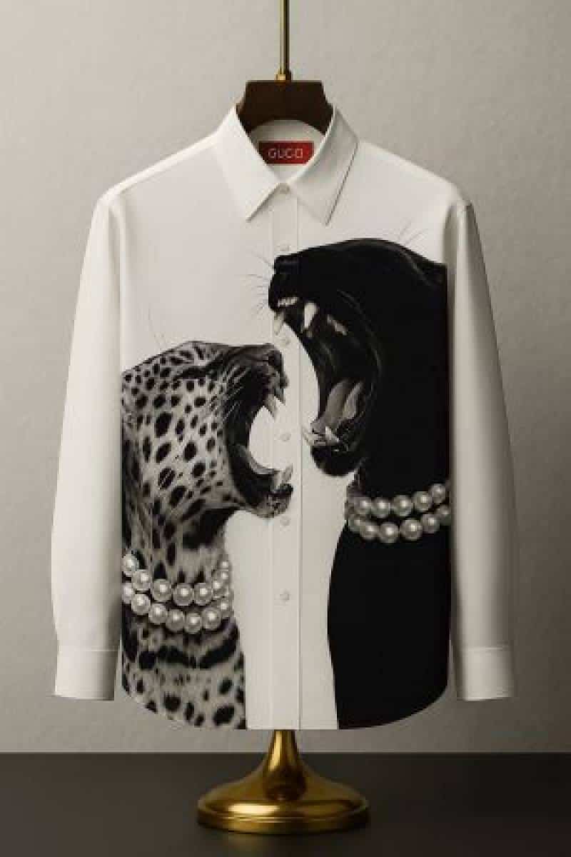 Gucc_i Leopard Print Box Pack Full Sleeves Shirt White