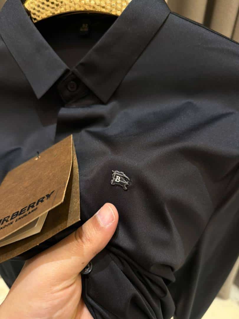 Burberr_y Chest Metal Logo Japanese Lycra Full Sleeves Shirt Black