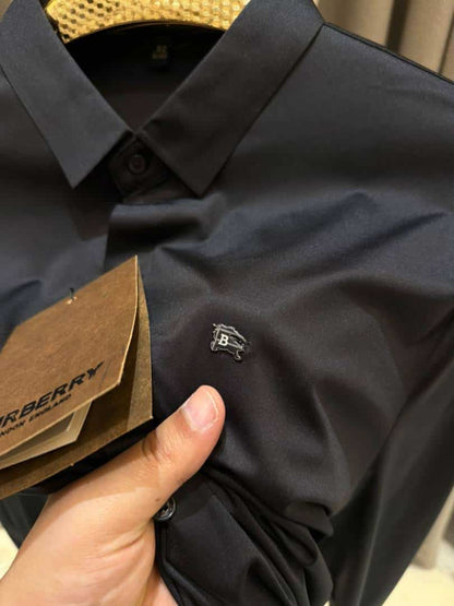 Burberr_y Chest Metal Logo Japanese Lycra Full Sleeves Shirt Black