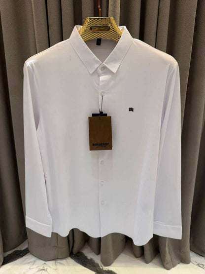 Burberr_y Chest Metal Logo Japanese Lycra Full Sleeves Shirt White