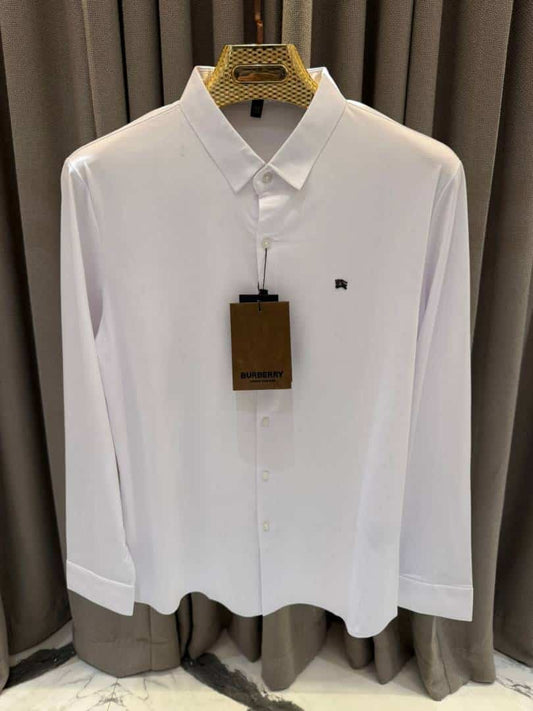 Burberr_y Chest Metal Logo Japanese Lycra Full Sleeves Shirt White