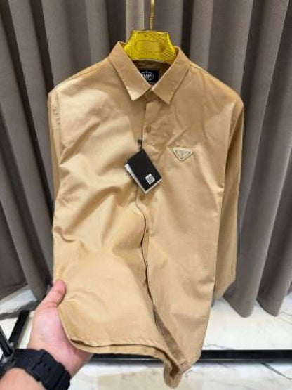 Prad_a Milano Chest Logo Full Sleeves Shirt Brown