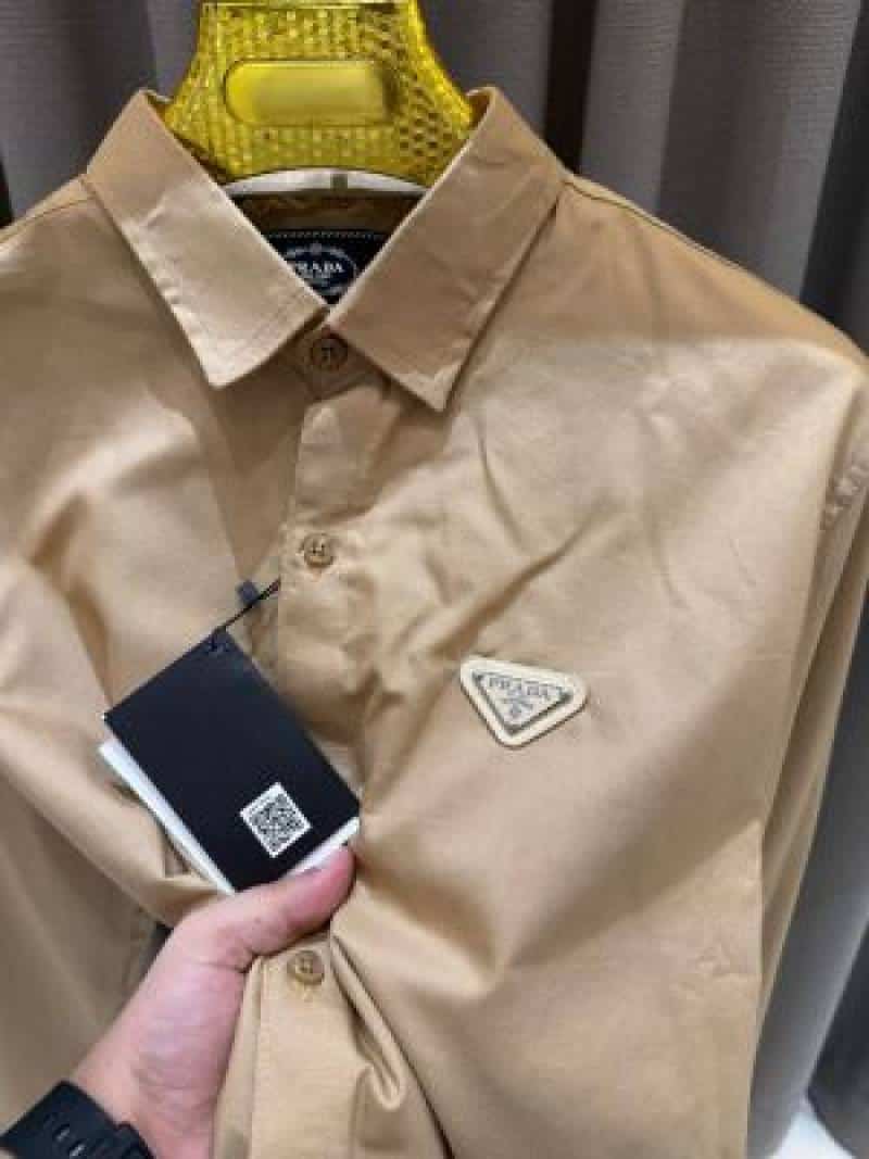 Prad_a Milano Chest Logo Full Sleeves Shirt Brown
