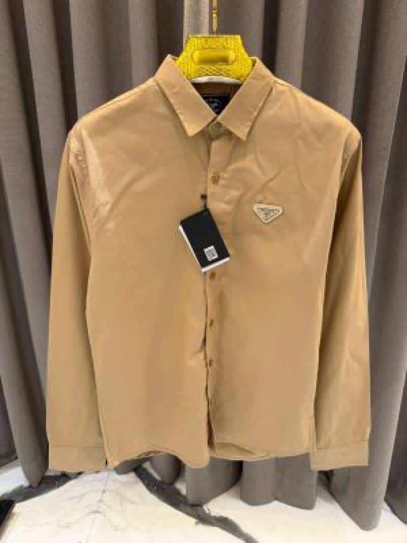 Prad_a Milano Chest Logo Full Sleeves Shirt Brown