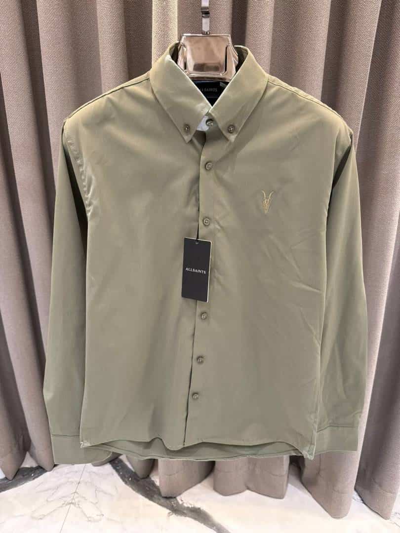 All Saints Chest Logo Full Sleeves Shirt Olive Green
