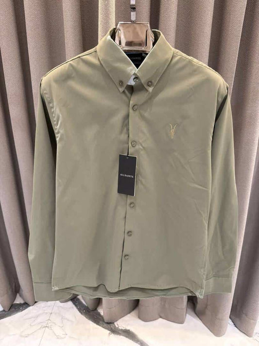All Saints Chest Logo Full Sleeves Shirt Olive Green