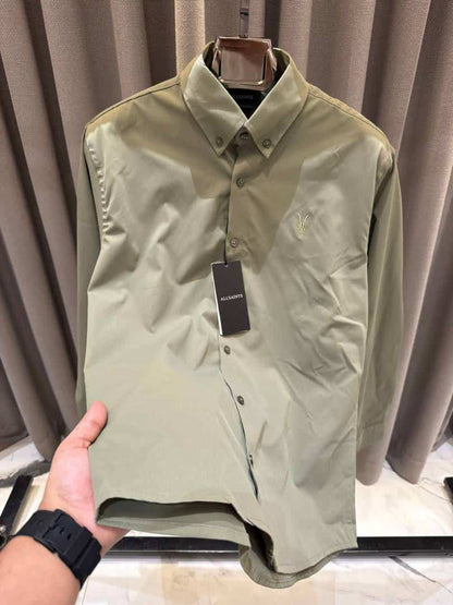 All Saints Chest Logo Full Sleeves Shirt Olive Green