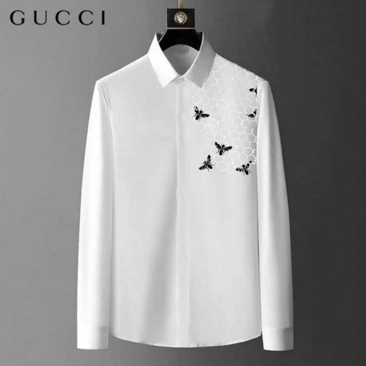 Gucc_i Bee Diamond Embossed Korean Lycra Shirt White