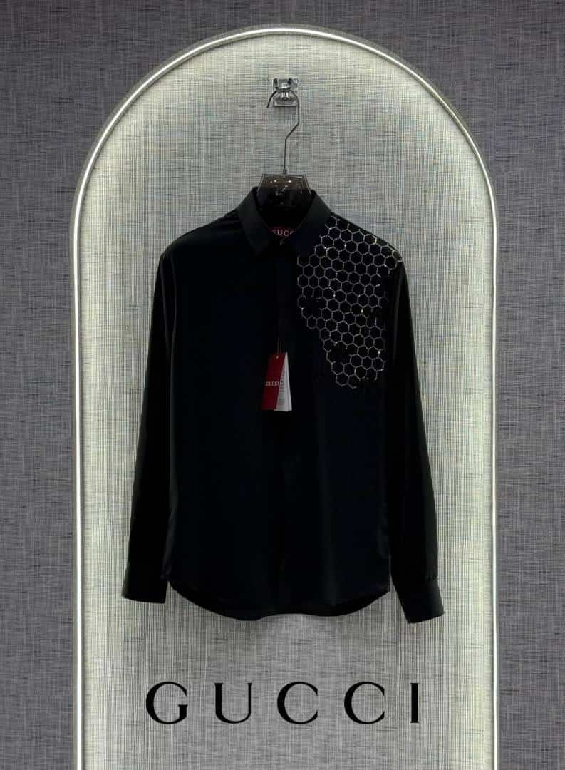 Gucc_i Bee Diamond Embossed Korean Lycra Shirt Black
