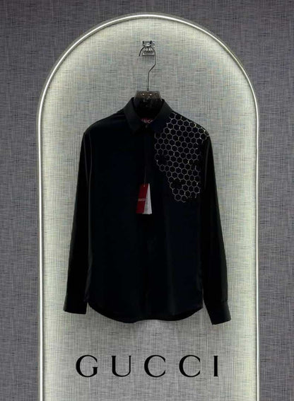 Gucc_i Bee Diamond Embossed Korean Lycra Shirt Black