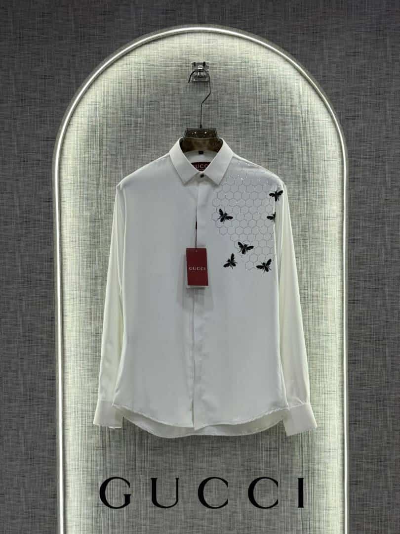 Gucc_i Bee Diamond Embossed Korean Lycra Shirt White