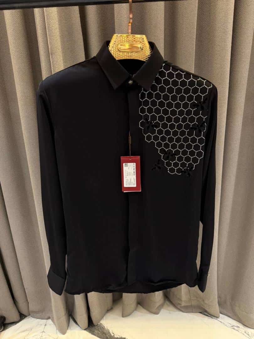 Gucc_i Bee Diamond Embossed Korean Lycra Shirt Black