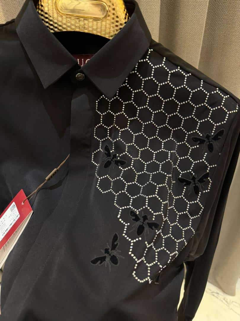 Gucc_i Bee Diamond Embossed Korean Lycra Shirt Black