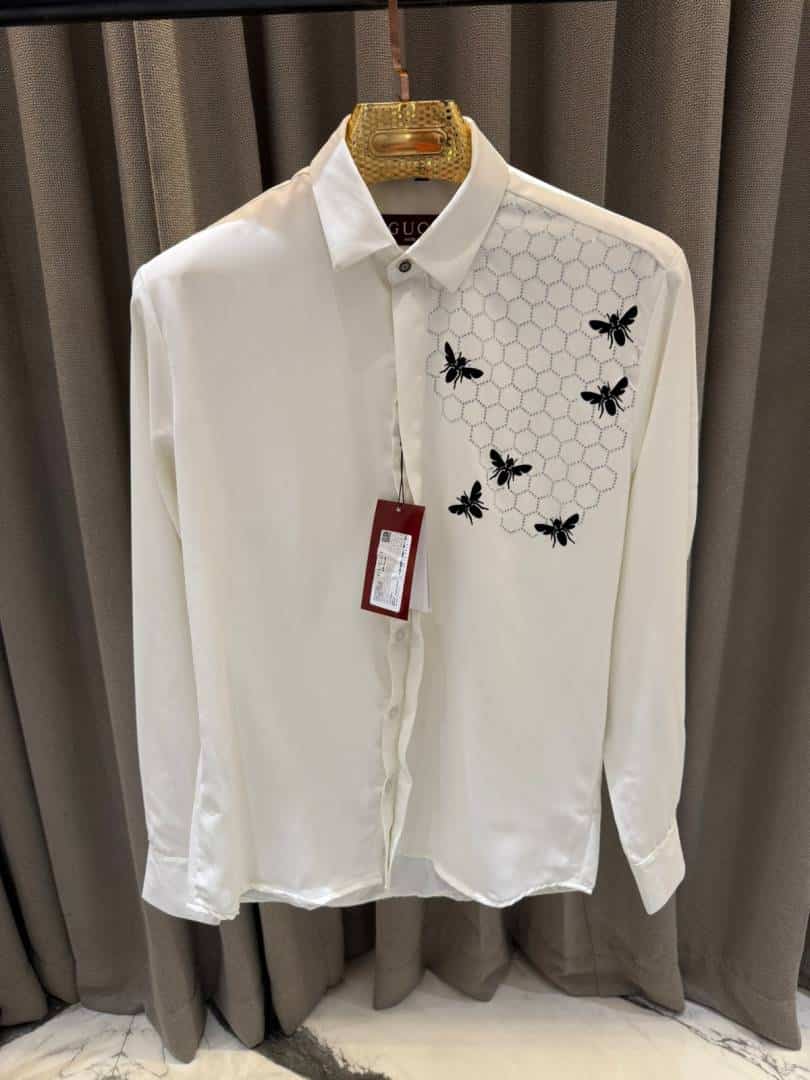 Gucc_i Bee Diamond Embossed Korean Lycra Shirt White