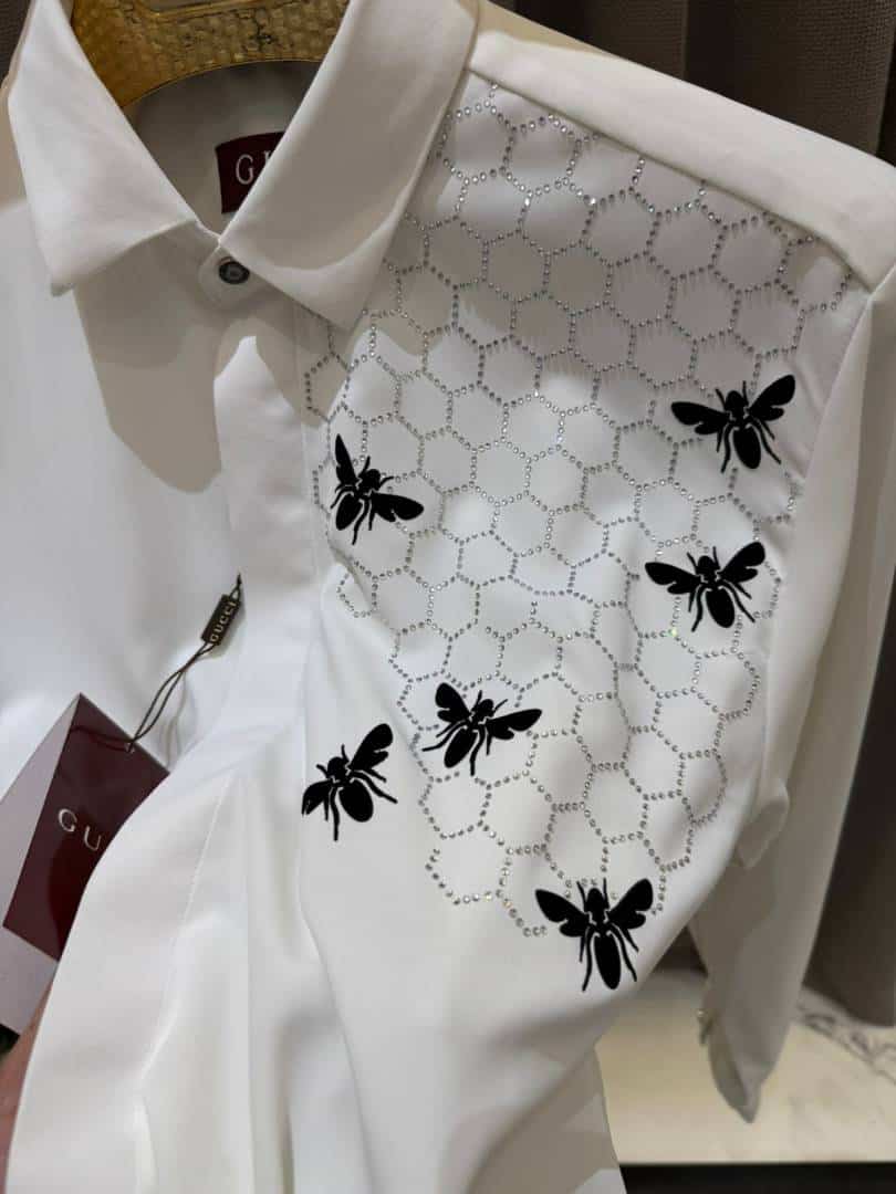 Gucc_i Bee Diamond Embossed Korean Lycra Shirt White