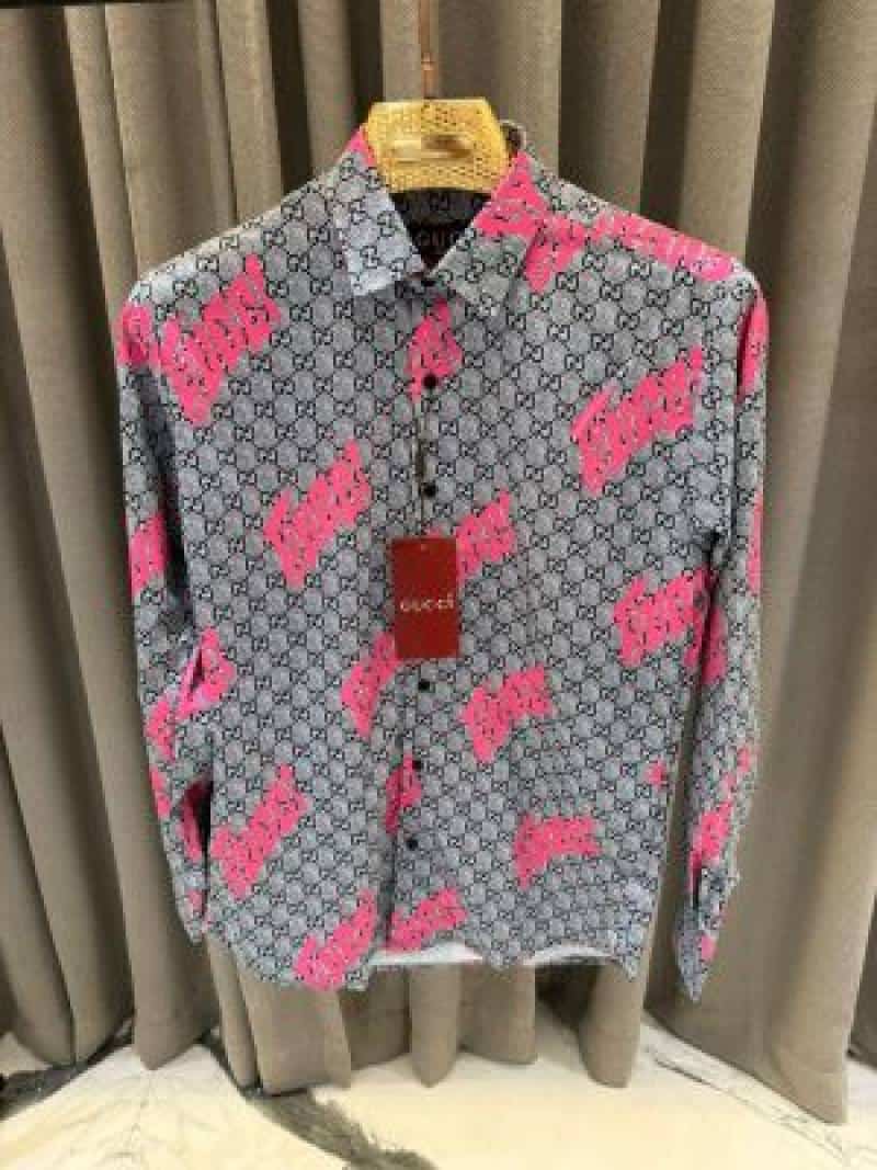 Gucc_i Box Pack Full Sleeves Shirt Grey Pink