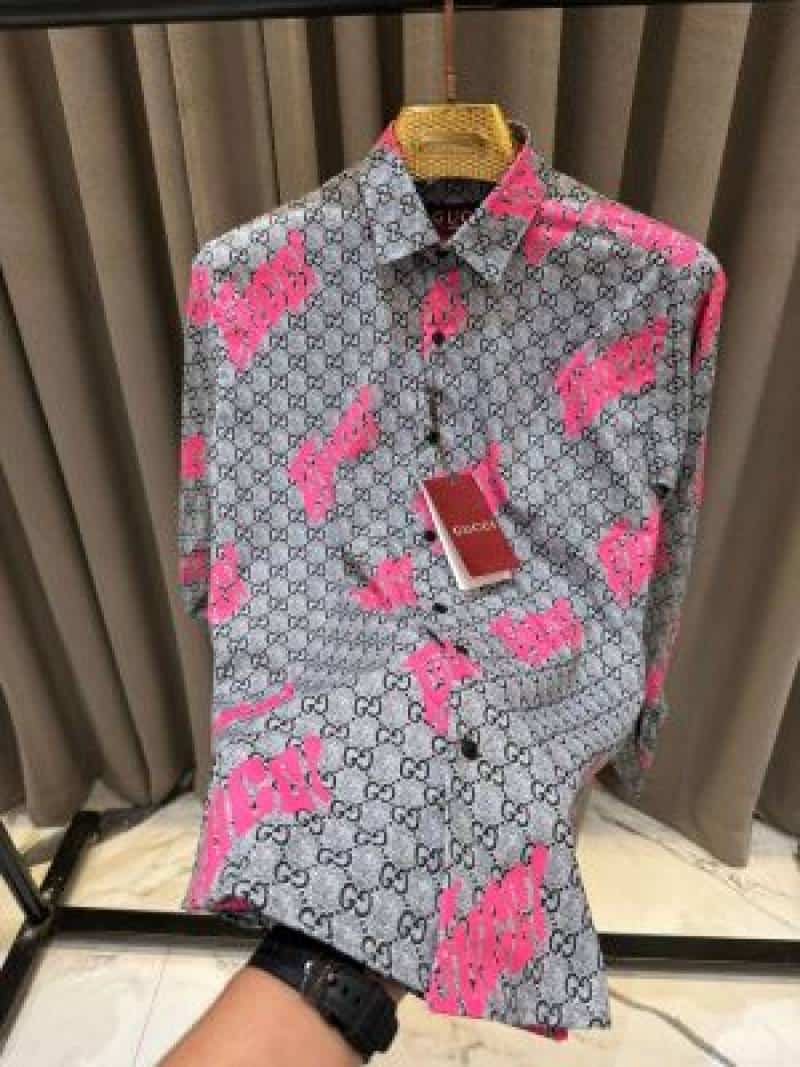 Gucc_i Box Pack Full Sleeves Shirt Grey Pink