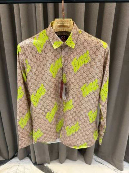 Gucc_i Box Pack Full Sleeves Shirt Brown Lime