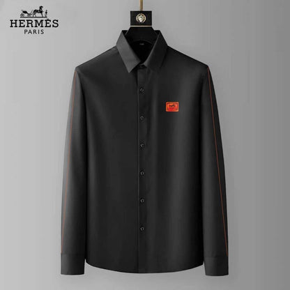 Hermes Chest Logo Box Pack Full Sleeves Shirt Black