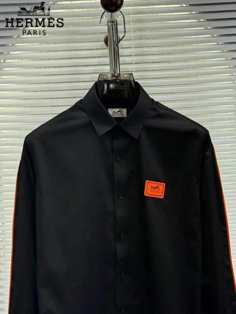 Hermes Chest Logo Box Pack Full Sleeves Shirt Black