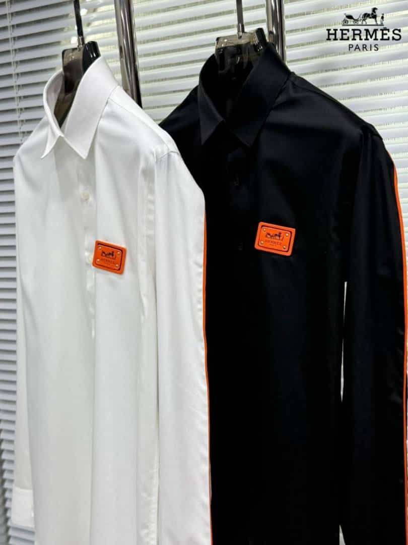 Hermes Chest Logo Box Pack Full Sleeves Shirt Black