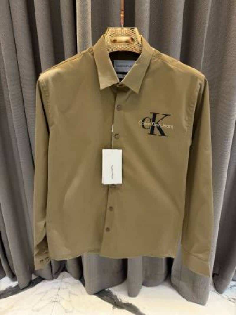 Calvin Klei_n Chest Logo Full Sleeves Shirt brown