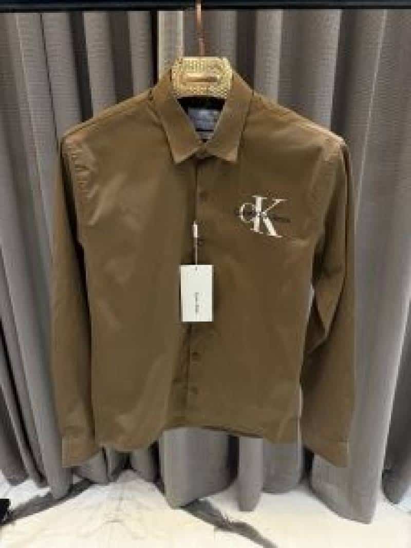 Calvin Klei_n Chest Logo Full Sleeves Shirt Brown