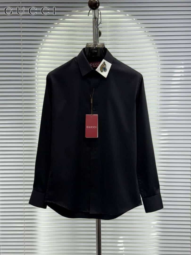 Gucc_i Collar Tiger Diamond Box Pack Full Sleeves Shirt Black