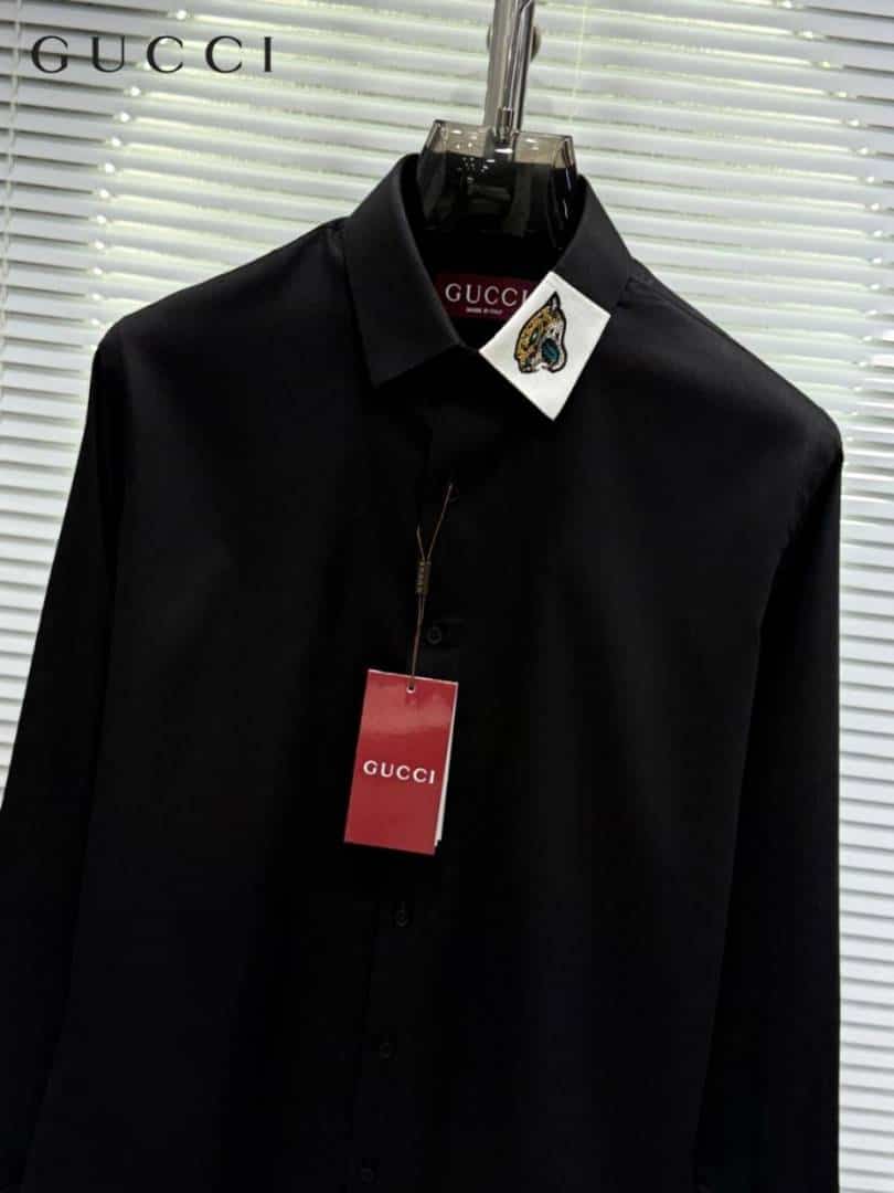 Gucc_i Collar Tiger Diamond Box Pack Full Sleeves Shirt Black