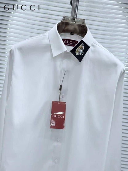 Gucc_i Collar Tiger Diamond Box Pack Full Sleeves Shirt White