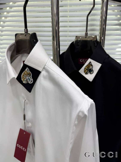 Gucc_i Collar Tiger Diamond Box Pack Full Sleeves Shirt Black